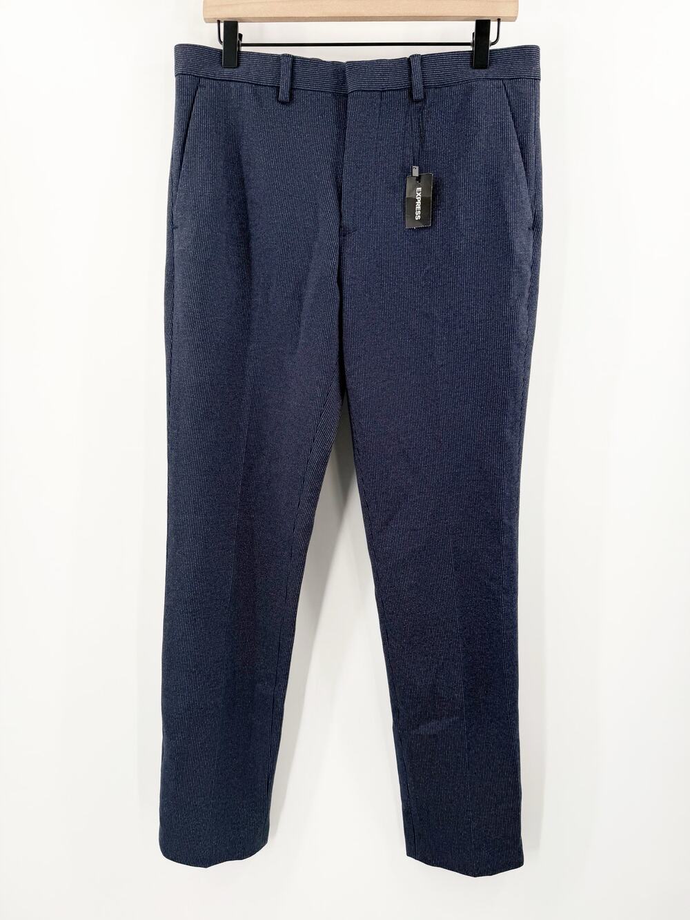 Express Men’s Pants Size 30x32 Extra Slim NWT Navy Stripe Suit Pant Stretch